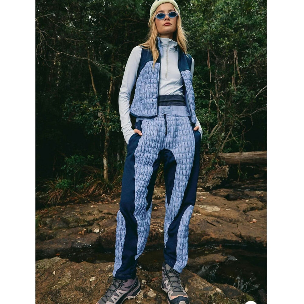 NWT FREE PEOPLE Quilt To Last Pants $198 X-SMALL Blue Relaxed High-Rise